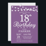 18th Birthday Invitation Purple Lavender Lilac<br><div class="desc">18th Birthday Invitation with String Lights. Purple Lavender Lilac Background. Women Lady Elegant bday Invite. 13th 15th 16th 18th 20th 21st 30th 40th 50th 60th 70th 80th 90th 100th,  Any age. For further customization,  please click the "Customize it" button and use our design tool to modify this template.</div>