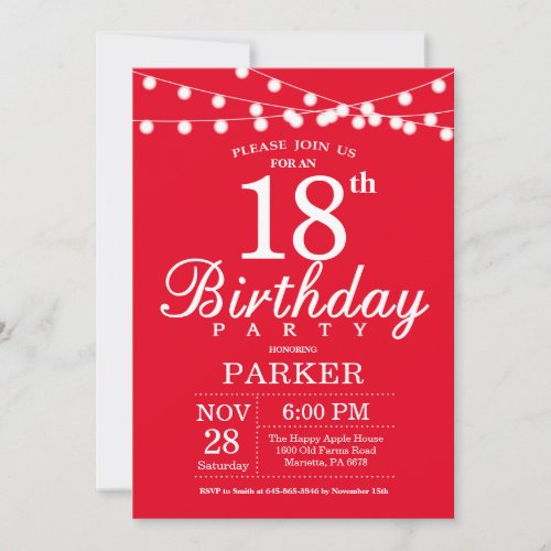 18th Birthday Invitation Red