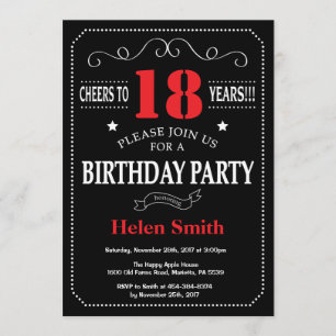 18th Birthday Invitation Red and Black Chalkboard