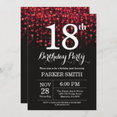 18th Birthday Invitation Red Glitter (Front/Back)