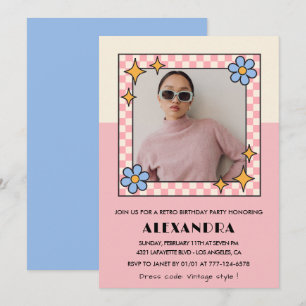 18th birthday invitation Retro Groovy Pink Flowers