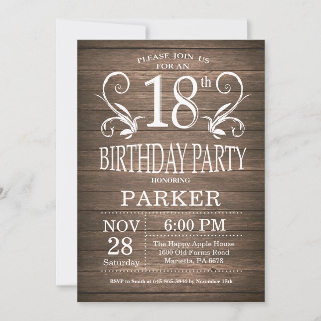18th Birthday Invitation Rustic Wood Floral (Front)