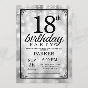 18th Birthday Invitation Silver Glitter