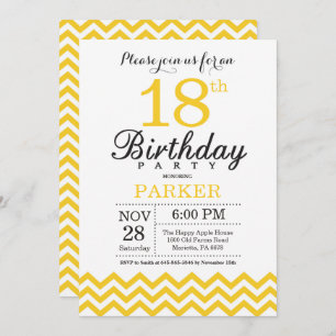 18th Birthday Invitation Yellow Chevron
