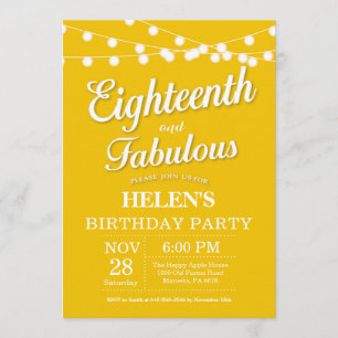18th Birthday Invitation Yellow Fabulous