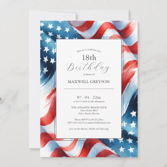 18th Birthday Invitations American Flag (Front)