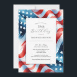 18th Birthday Invitations American Flag<br><div class="desc">Celebrate turning eighteen in style with these bold 18th birthday invitations, perfect for a patriotic American flag summer birthday party! Featuring a vibrant red, white, and blue design, these invitations are ideal for 4th of July celebrations, adult birthday party ideas, or milestone events for him. 🎉 Customizable for Any Age...</div>