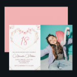 18th birthday invitations Boho Floral Photo<br><div class="desc">18th birthday invitations Boho Flowers Photo Pink watercolor</div>