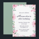18th birthday invitations Floral Frame Pink Green<br><div class="desc">18th birthday invitations Floral Frame Pink Green elegant watercolor</div>