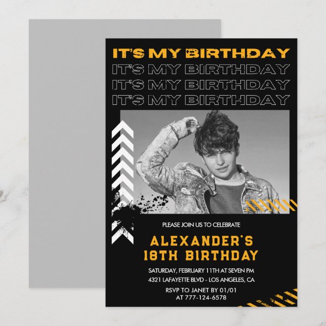18th birthday invitations Men Photo Spray paint (Front/Back)