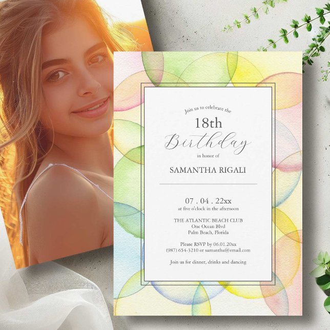 18th Birthday Invitations Multi Color (18th birthday invitations watercolor pastel circles by Victoria Grigaliunas Do Tell A Belle)