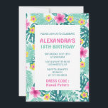 18th birthday invitations Tropical Hawaii Floral<br><div class="desc">18th birthday invitations Tropical Hawaii Pattern floral pink</div>