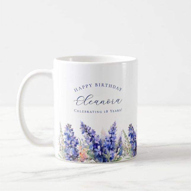 18th Birthday July Birth Flower Gift Custom Coffee Mug (Left)