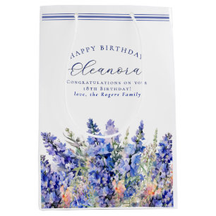 18th Birthday July Birth Month Flower Blue Medium Gift Bag