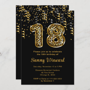 18th Birthday Leopard Print Balloons with Confetti Invitation