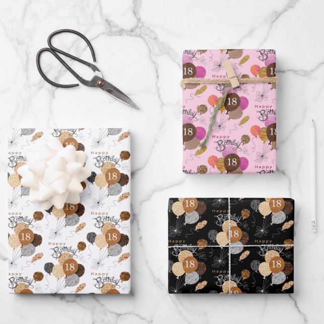 18th Birthday Leopard Tiger Animal Print Balloons Wrapping Paper Sheets (Front)