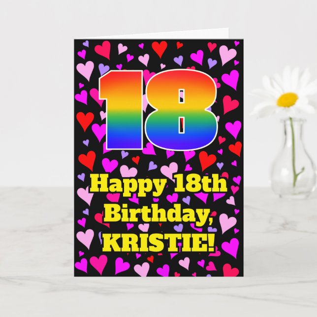 18th Birthday: Loving Hearts Pattern, Rainbow # 18 Card (Small Plant)