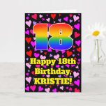 [ Thumbnail: 18th Birthday: Loving Hearts Pattern, Rainbow # 18 Card ]