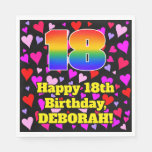 [ Thumbnail: 18th Birthday: Loving Hearts Pattern, Rainbow # 18 Napkins ]