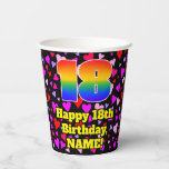 [ Thumbnail: 18th Birthday: Loving Hearts Pattern, Rainbow 18 Paper Cups ]