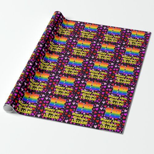 18th Birthday Loving Hearts Pattern Rainbow  18 Wrapping Paper