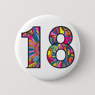 18th birthday mandela 18 Hippy chic colorful fun Button