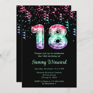 18th Birthday Mermaid Balloons with Confetti Invitation