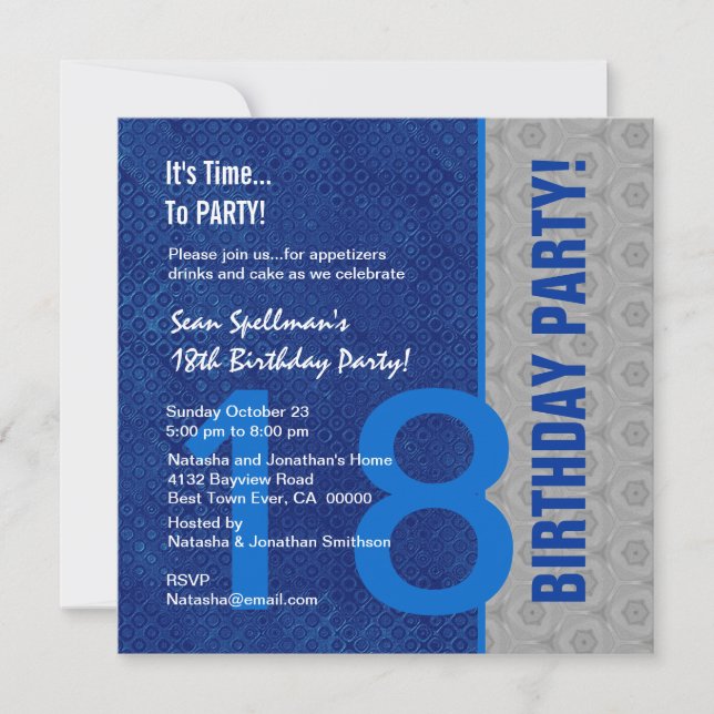 18th Birthday Modern Blue and Silver S306 Invitation (Front)