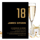 18th Birthday Modern Minimalist Black Gold Party Invitation<br><div class="desc">A sophisticated modern minimalist black and gold 18th birthday party invitation.</div>
