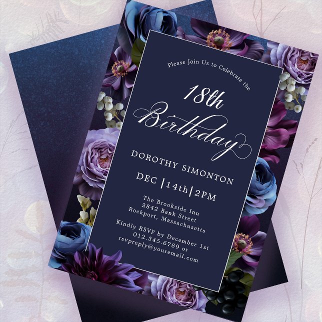 18th Birthday Moody Purple Flower Invitation (Creator Uploaded)