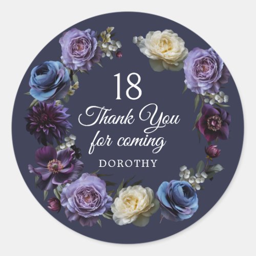 18th Birthday Moody Purple Flower Thank You Favor Classic Round Sticker