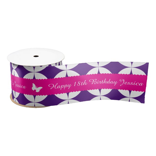 18th birthday name pink white butterfly ribbon (Spool)