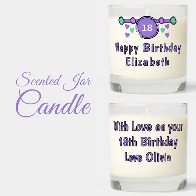 18th birthday name purple green scented candle (Creator Uploaded)