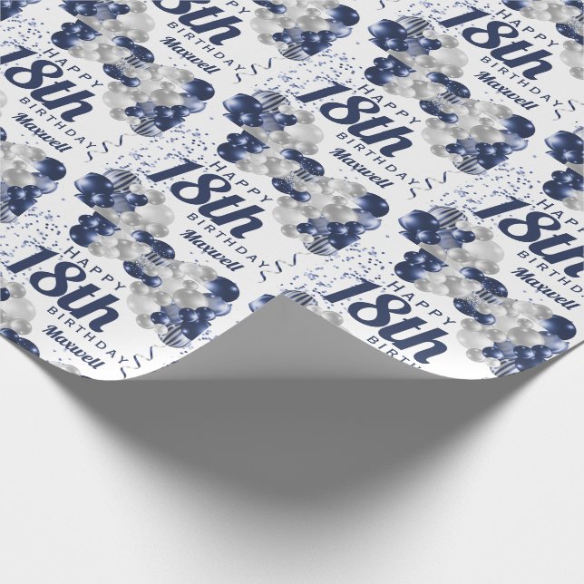 18th Birthday Navy Balloons Wrapping Paper (Corner)