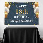 18th Birthday Navy Blue and Gold Celebration Banner<br><div class="desc">Celebrate in style with our 18th Birthday Navy Blue and Gold Celebration Banner! This elegant banner is designed with a striking black background accented by shimmering gold details, creating a luxurious and festive ambiance. Perfect for a milestone celebration, it features customizable text to honor the guest of honor, adding a...</div>