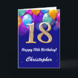 18th Birthday Navy Blue and Gold Colorful Balloons Card<br><div class="desc">18th Birthday Navy Blue and Gold Colorful Balloons Birthday Card. For further customization,  please click the "Customize it" button and use our design tool to modify this template.</div>