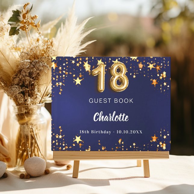 18th Birthday navy blue gold stars Guest Book (Creator Uploaded)