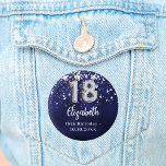 18th birthday navy blue silver stars button<br><div class="desc">For an 18th birthday party. A navy blue background color with faux silver stars. The blue color is uneven.  Add your name,  text.
Can be used as a Save the Date reminder for your guests,  party favor or as a keepsake.</div>