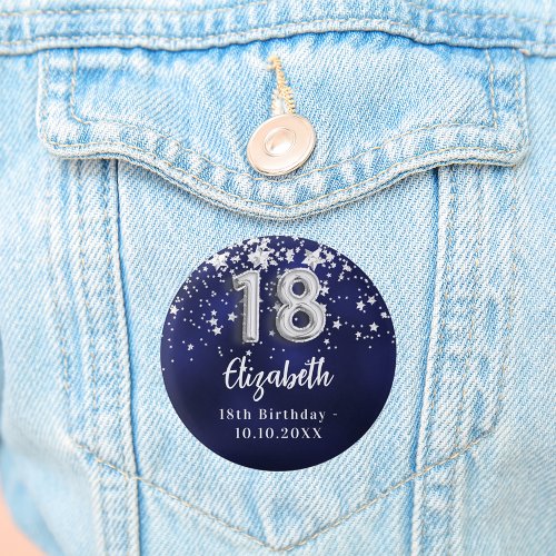 18th birthday navy blue silver stars button