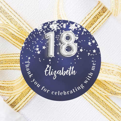 18th birthday navy blue silver stars classic round sticker