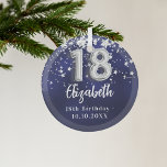 18th birthday navy blue silver stars glass ornament<br><div class="desc">A navy blue background color with faux silver stars. The blue color is uneven.  Add your name,  text/date</div>