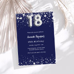 18th birthday navy blue silver stars invitation<br><div class="desc">A modern,  stylish and glamorous invitation for a 18th birthday party.  A navy blue background,  decorated with faux silver stars. Personalize and add your name and party details.  Number 18 is written with a balloon style font.</div>