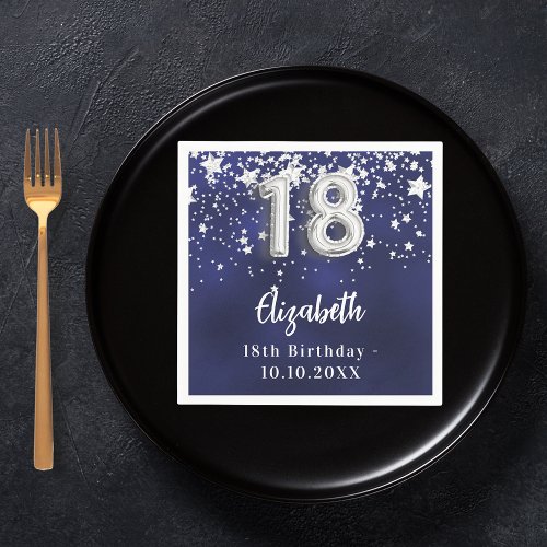 18th birthday navy blue silver stars napkins