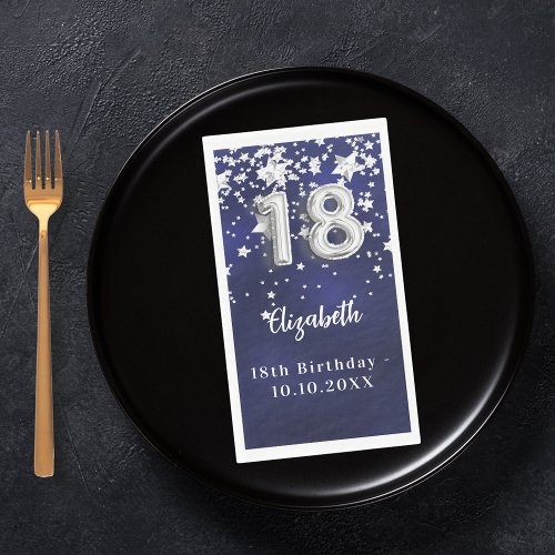 18th Birthday navy blue silver stars Paper Guest Towels