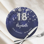 18th Birthday navy blue silver stars Paper Plates<br><div class="desc">For an 18th birthday celebration. A navy blue background color with faux silver stars. The blue color is uneven.  Add your name,  text.</div>