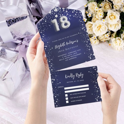 18th Birthday navy blue silver stars rsvp