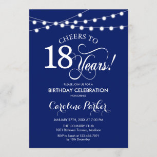 18th Birthday - Navy Blue White Invitation