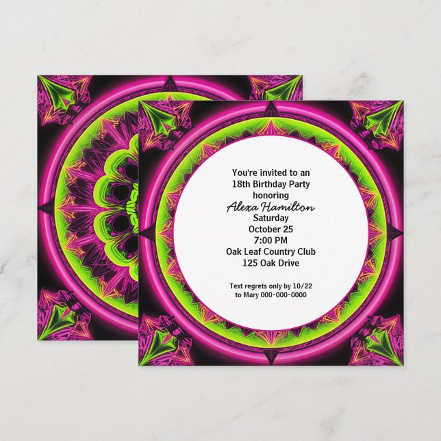 18th Birthday Neon Kaleidoscope  Invitation (Front/Back)