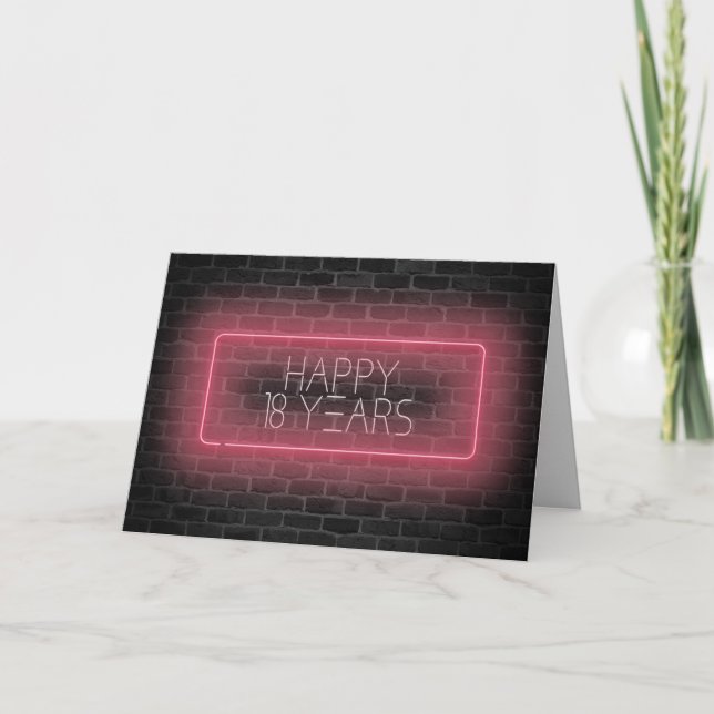 18th birthday neon sign on brick card (Front)