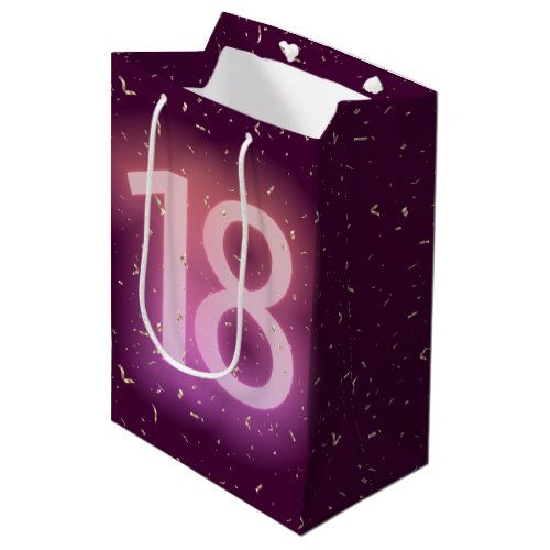 18th Birthday Neon Sign with Gold Confetti Medium Gift Bag